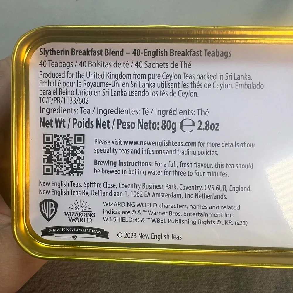 Harry Potter Slytherin Breakfast Blend Tin 40 Teabags New English‎ Teas Sealed